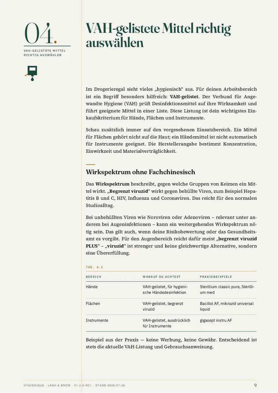 Kapitelseite: VAH-gelistete Mittel richtig auswählen